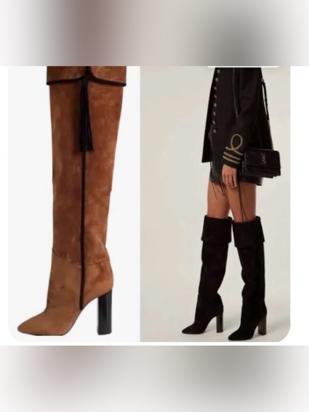 YSL Saint Laurent Brown Suede Over-the-Knee Tassel Boot EU 36
